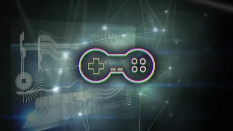 Animation of game pad controller over networks of connections Stock Footage 330775188