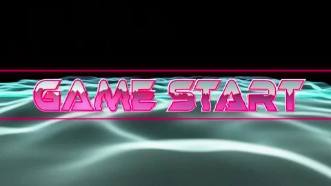 Animation of game start text banner over blue digital wave in seamless pattern Video stock 253468354