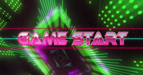 Animation of game start text ove neon li... | Stock Video | Pond5