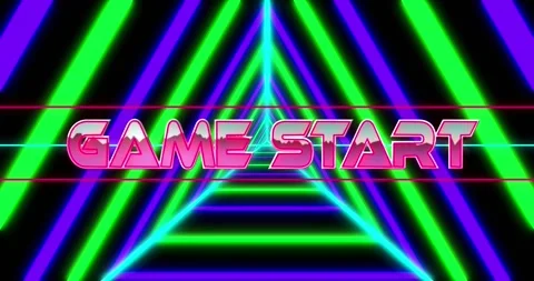 Animation of game start text over neon lines and triangle pattern Stock Footage 330288108