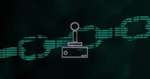 Animation of gamepad icon over chain of data processing Vídeos de archivo 309078116