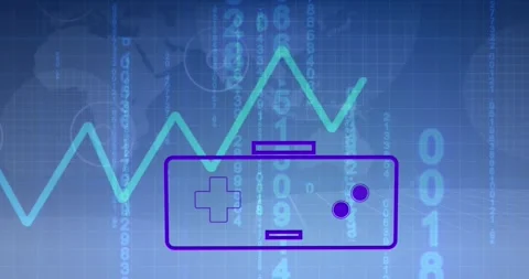 Animation of gamepad icon over data processing Vídeos de archivo 328298261