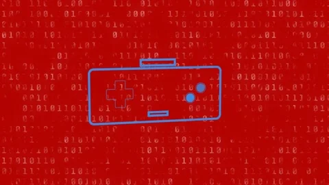 Animation of gaming console binary coding data processing on red background Stock Footage 327957503
