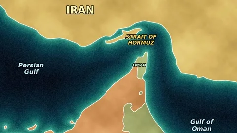 Animation of a geographic map of the Strait of Hormuz in the Persian Gulf Stock Footage 342390917