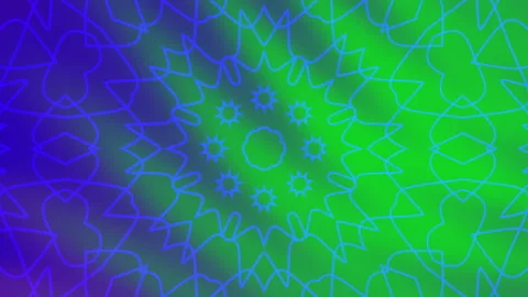Animation geometric blue mandala overlay patterns on green purple background 库存影片 334703462