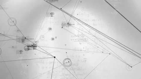 Animation of geometric lines and nodes over equations on white background Stock Footage 303563377