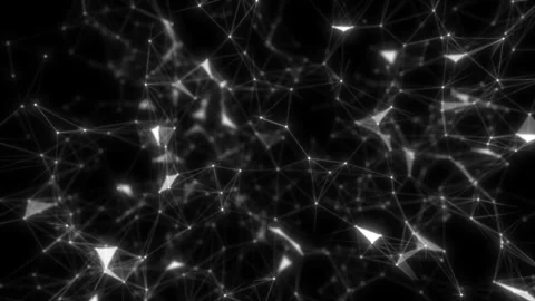 Animation with geometric lines rotating on dark background. A points moving Stock Footage 115696800