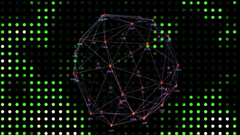 Animation of geometric network with data points on green and black background Stock Footage 305057877