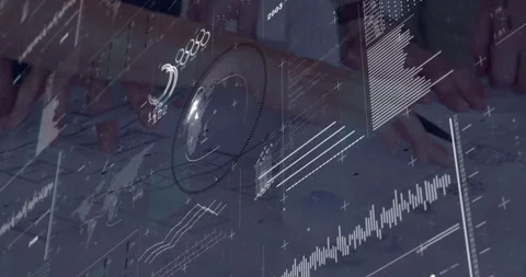 Animation of geometric patterns and graphs on digital interface with dark Vídeos de archivo 304841573