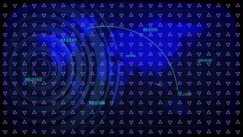 Animation of geometric patterns with numerical data on abstract blue background Stock Footage 304839474