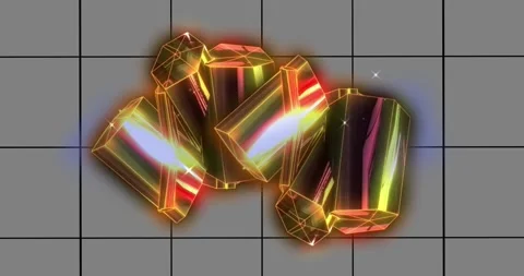 Animation of geometric shape over grid pattern against dots and rectangle in Stock Footage 229337090