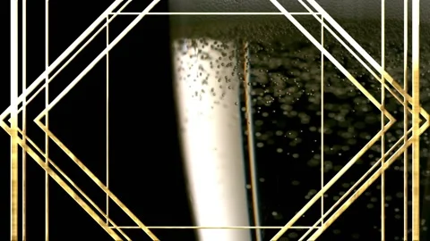 Animation of geometric shape pattern over close up of air bubble of champagne in Stock Footage 326630823