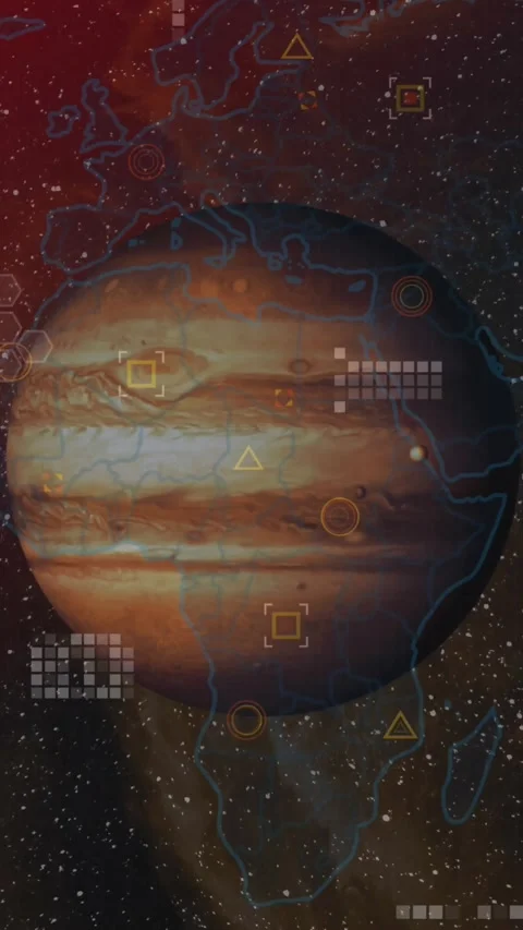 Animation of geometric shapes and map over globe against space in background Stock Footage 344783404
