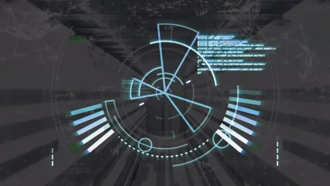 Animation of geometric shapes in loading circles over computer language against Stock Footage 327711598
