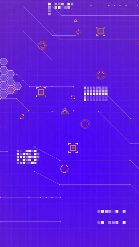 Animation of geometric shapes over circuit board pattern against blue background Stock Footage 344765929