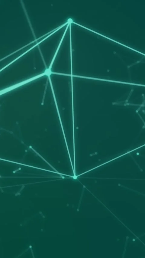 Animation of geometric shapes over connected dots forming triangles against blue Stock Footage 344706223