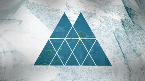 Animation of geometric triangular shape and grunge overlay against data Stock Footage 326879928