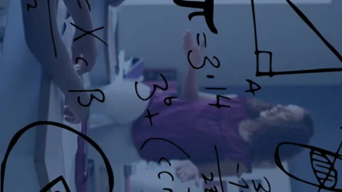 Animation of geometry and maths equations over diverse female teacher and Stock Footage 312876563