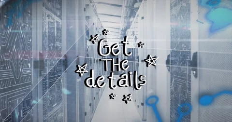 Animation of get the details text banner and data processing against computer Stock Footage 329310375