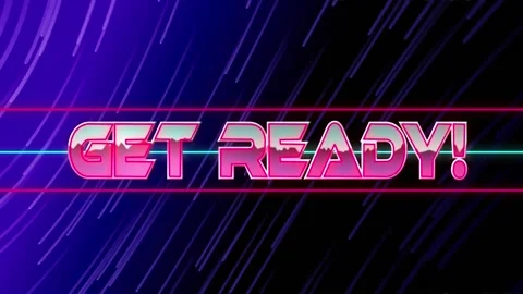 Animation of get ready text banner over blue light trails against black Stock Footage 247907011
