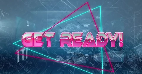 Animation of get ready text banner over robotic hand and mathematical equations Stock Footage 328586142