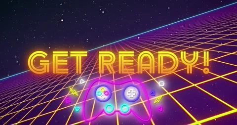 Animation of get ready text with shapes over black backround Stock Footage 169858214