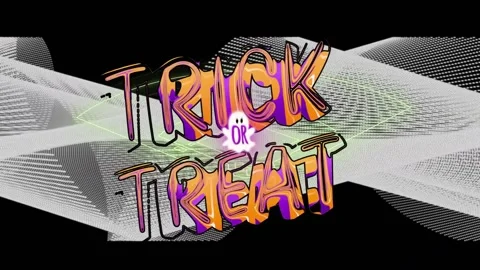 Animation of ghost with Trick or Treat text on abstract black and white Video stock 330594205