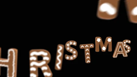 Animation of gingerbread letters isolated with alpha channel. Merry Christmas Vidéo 98365152