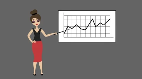 Animation girl speaks at office with a pointer on a gray background Stock Footage 66762340