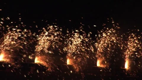 Animation of glitch effect over golden fireworks exploding against black Stock Footage 330344026