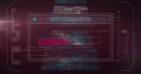Animation of glitch effect over interface with data processing and light spot on Stock Footage 329033479