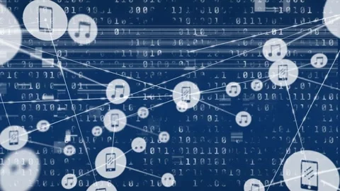 Animation of glitch effect over network of digital icons and binary coding Stock Footage 330052414