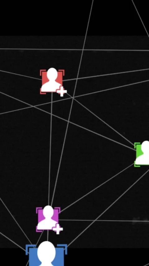 Animation of glitch effect over network of profile icons against black Stock Footage 344524859