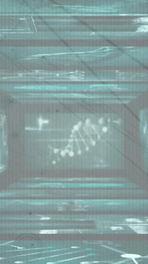 Animation of glitch effect over screens with medical data processing against Stock Footage 322084063