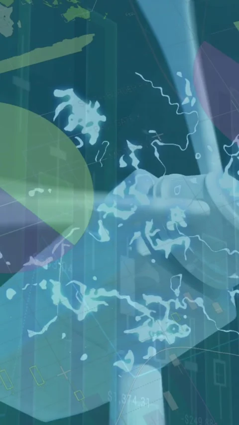 Animation of glitch effect over spinning windmill against statistical data Stock Footage 321381783