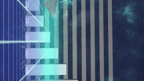 Animation of glitch effect over statistical data processing over grid network on Stock Footage 315220091