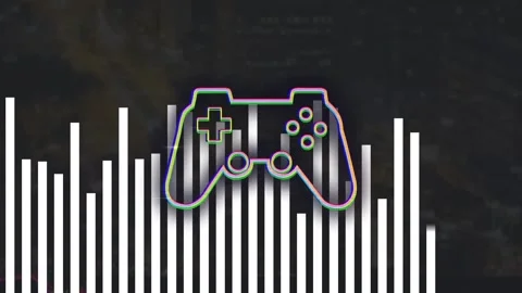 Animation of glitch effect over video game controller icon against statistical Stock Footage 327002914