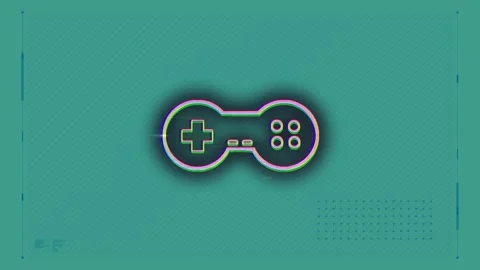Animation of glitch effect over video game controller icon and abstract shapes Stock Footage 327646119