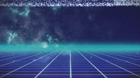 Animation of glitch over navy digital space Stock Footage 316407888