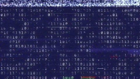 Animation of glitch over navy digital space with binary code Stock Footage 328096289