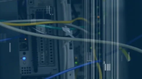Animation of glitch over servers and computer wires Stock Footage 312547313
