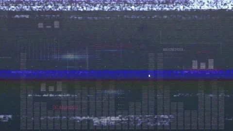 Animation of glitch technique with bar graphs, lens flare and multiple texts on Stock Footage 329710563