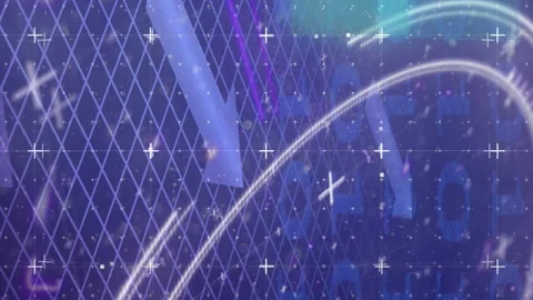 Animation of glitch technique with circles, arrows and lens flare over binary Stock Footage 312848000