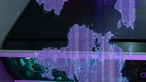 Animation of glitch technique in map over illuminated server rack in server room Vídeos de archivo 312645677