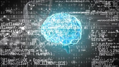 Animation of glitch technique over brain, binary codes, dna helix, programming 動画素材 326033999