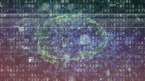 Animation of glitch technique over digital brain, dna helix, looping binary Stock Footage 315949847