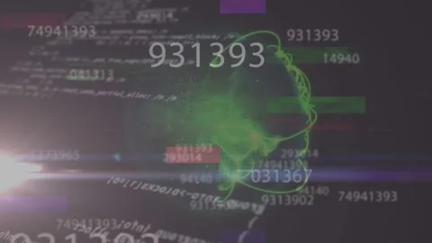 Animation of glitch technique over globe, multiple numbers and programming Stock Footage 326102994