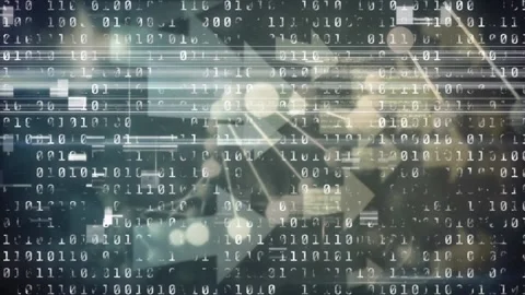 Animation of glitch technique over looping binary codes, dna helix, moving Stock Footage 221955475