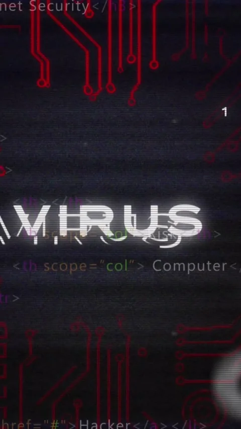 Animation of glitch technique over virus text, circuit board pattern against Stock Footage 321991019