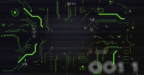 Animation of glitch technique over x mark, binary code, circuit board pattern Stock Footage 329698882